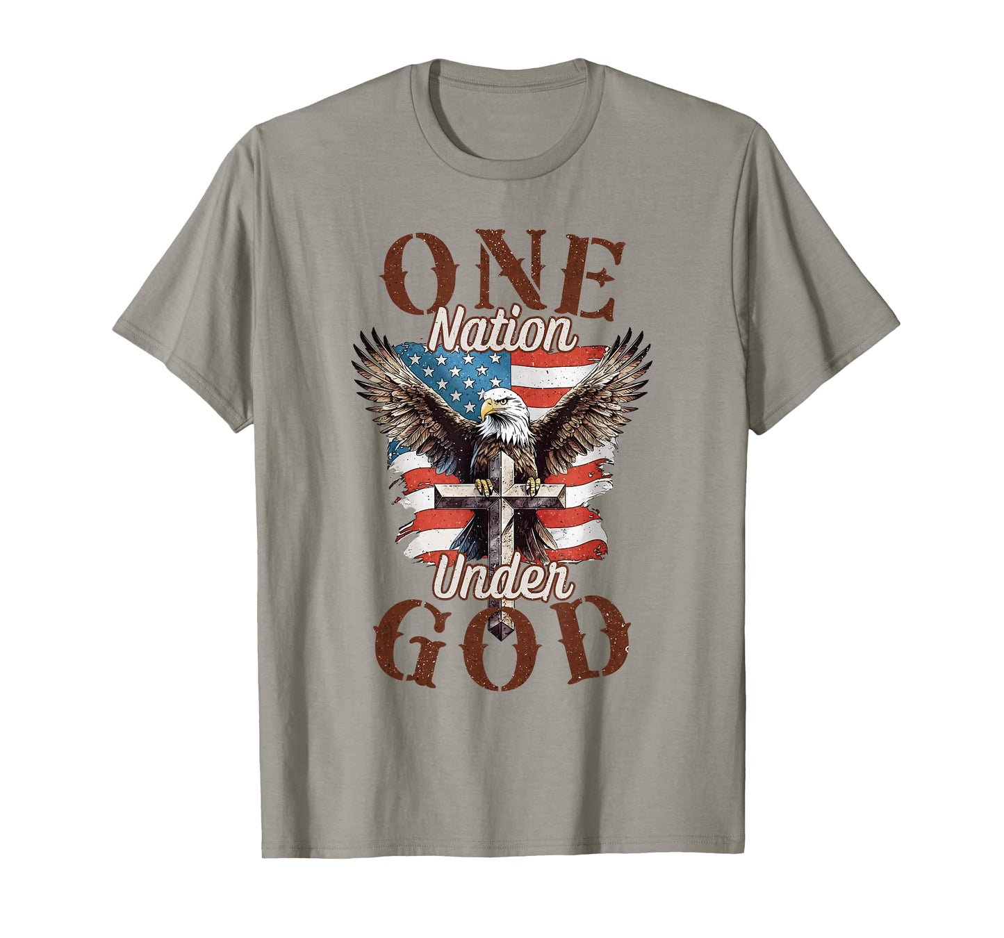 One Nation Under God Eagle Cross and American Flag Men Women T-Shirt