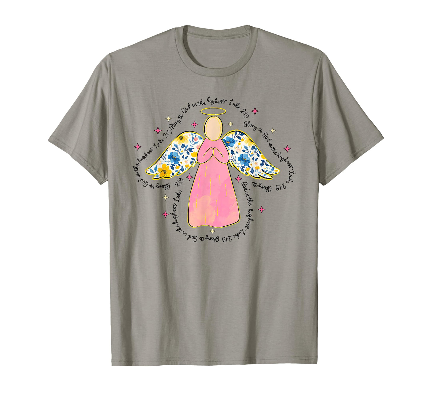 Silhouette Pink Floral Angel God, Beautiful Christmas Angel T-Shirt