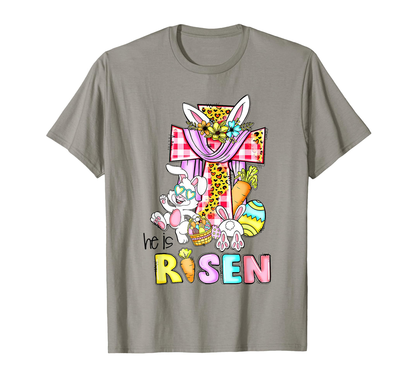 He Is Risen Floral Cross Vintage Happy Easter Day T-Shirt