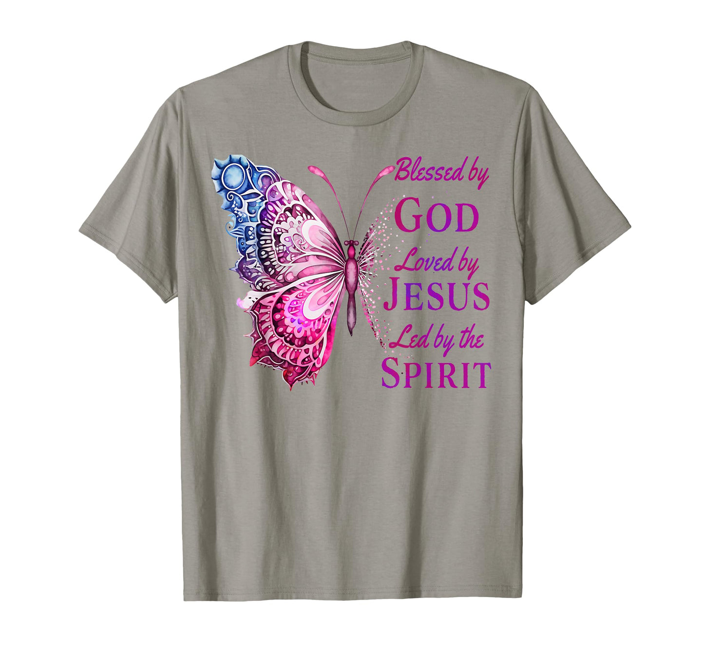 Blessed by God Loved by Jesus Pink Butterfly Christian T-Shirt