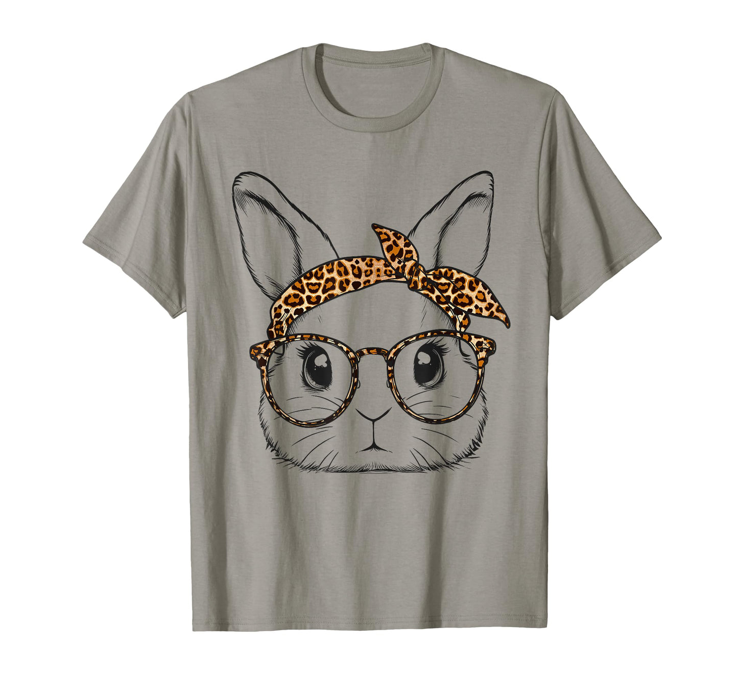 Cute Bunny Rabbit Face Leopard Glasses Girl Happy Easter Day T-Shirt