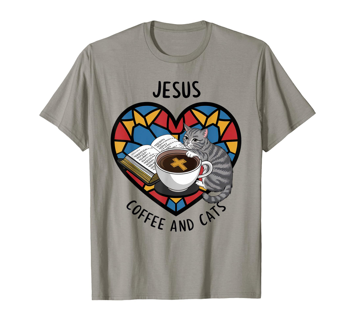Jesus Coffee Cats Funny Cute Design Jesus Lovers Christian T-Shirt