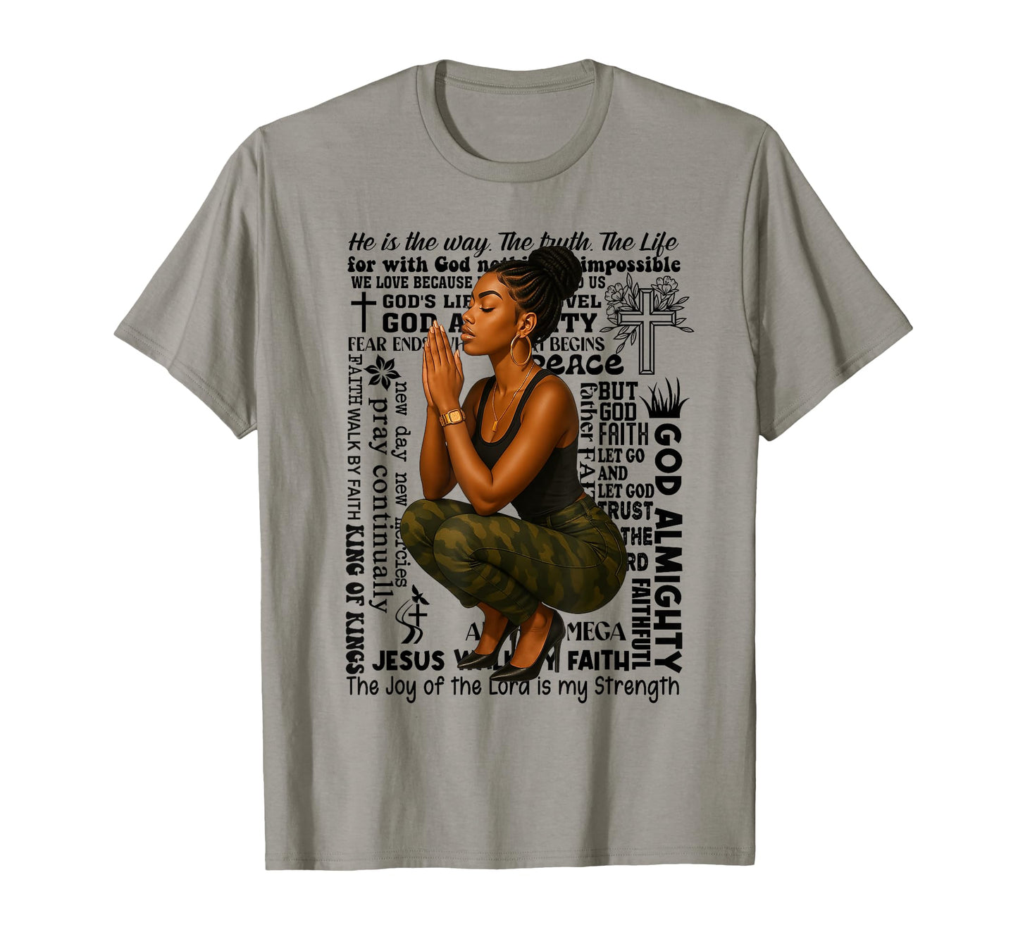 Prayer Warrior Locs Christian Black Woman Camo Bandana T-Shirt