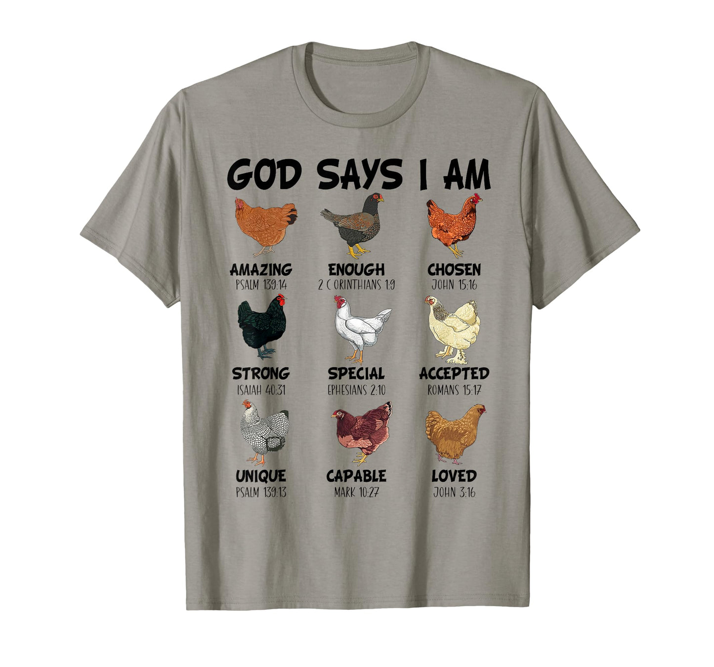 God Says I Am Christian Women Girls Kids Chicken Breeds T-Shirt