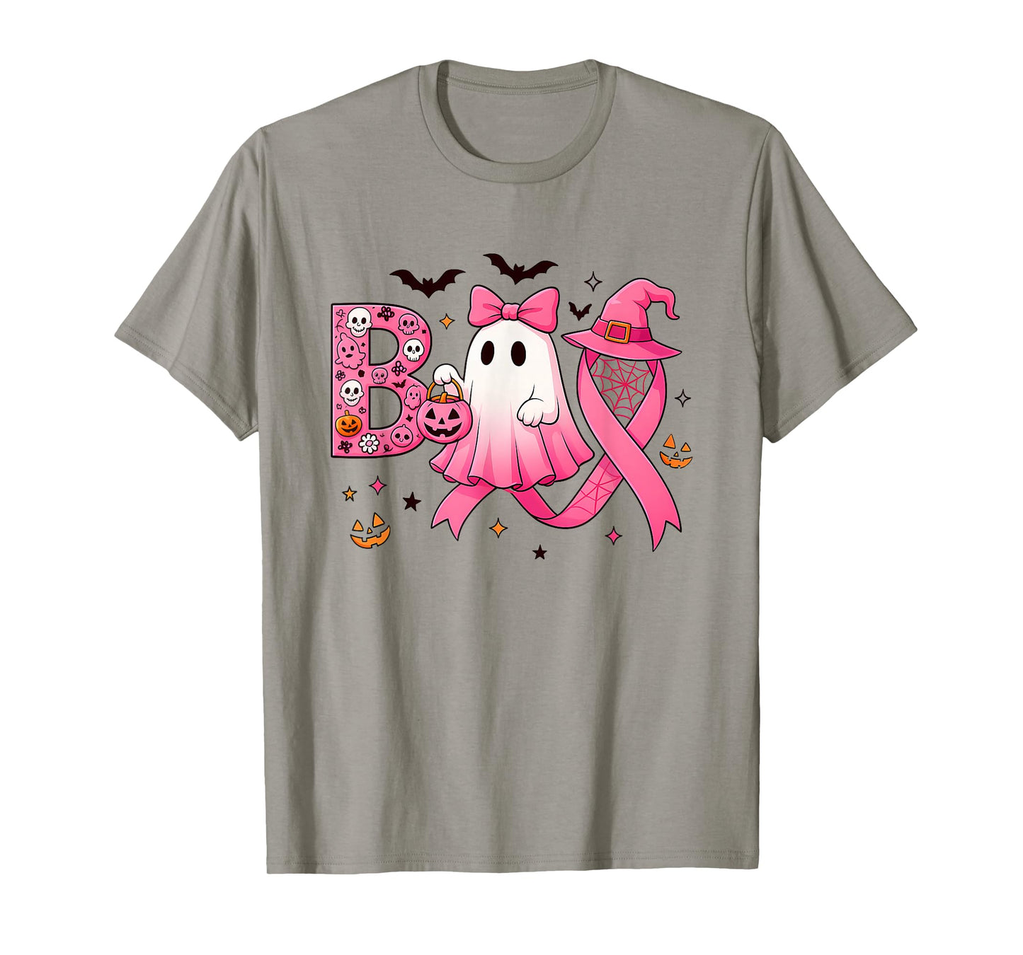 Cute Pink Ribbon Ghost Halloween, Breast Cancer Awareness T-Shirt