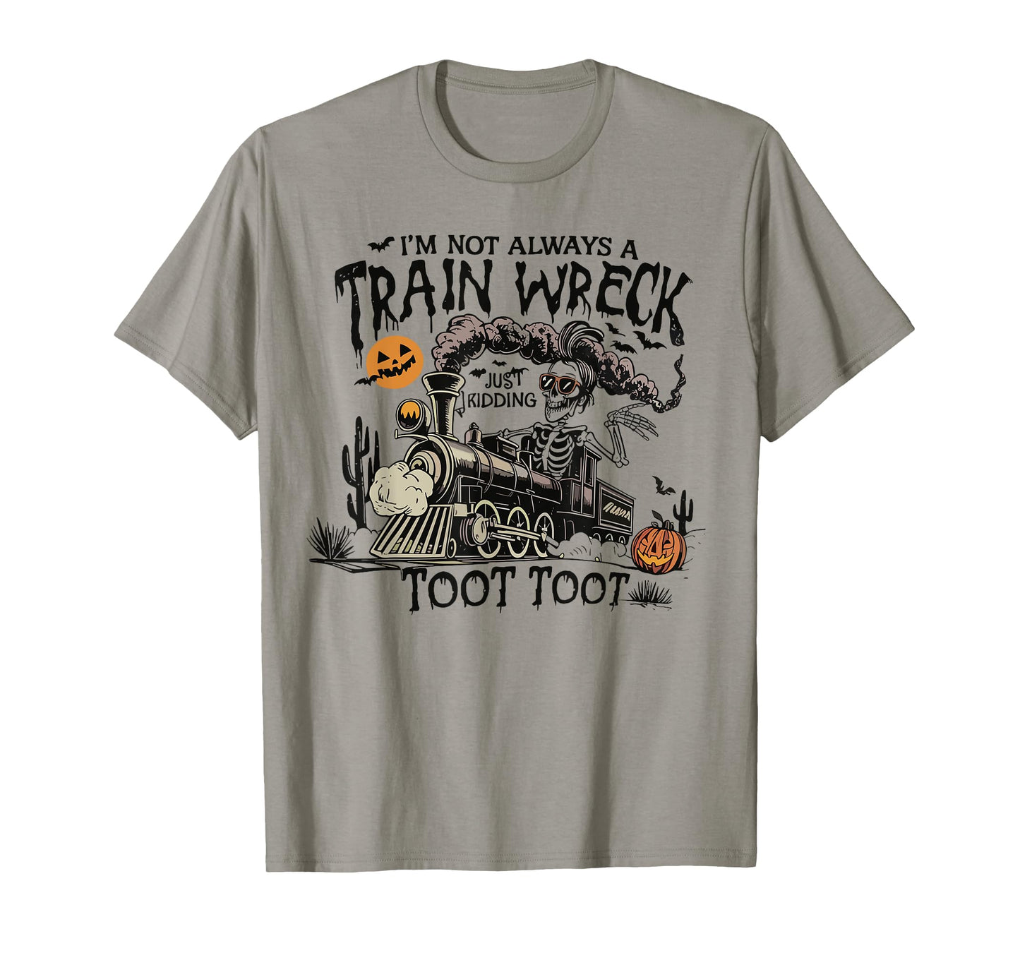 Funny Retro Skeleton Halloween I’m Not Always A Train Wreck T-Shirt