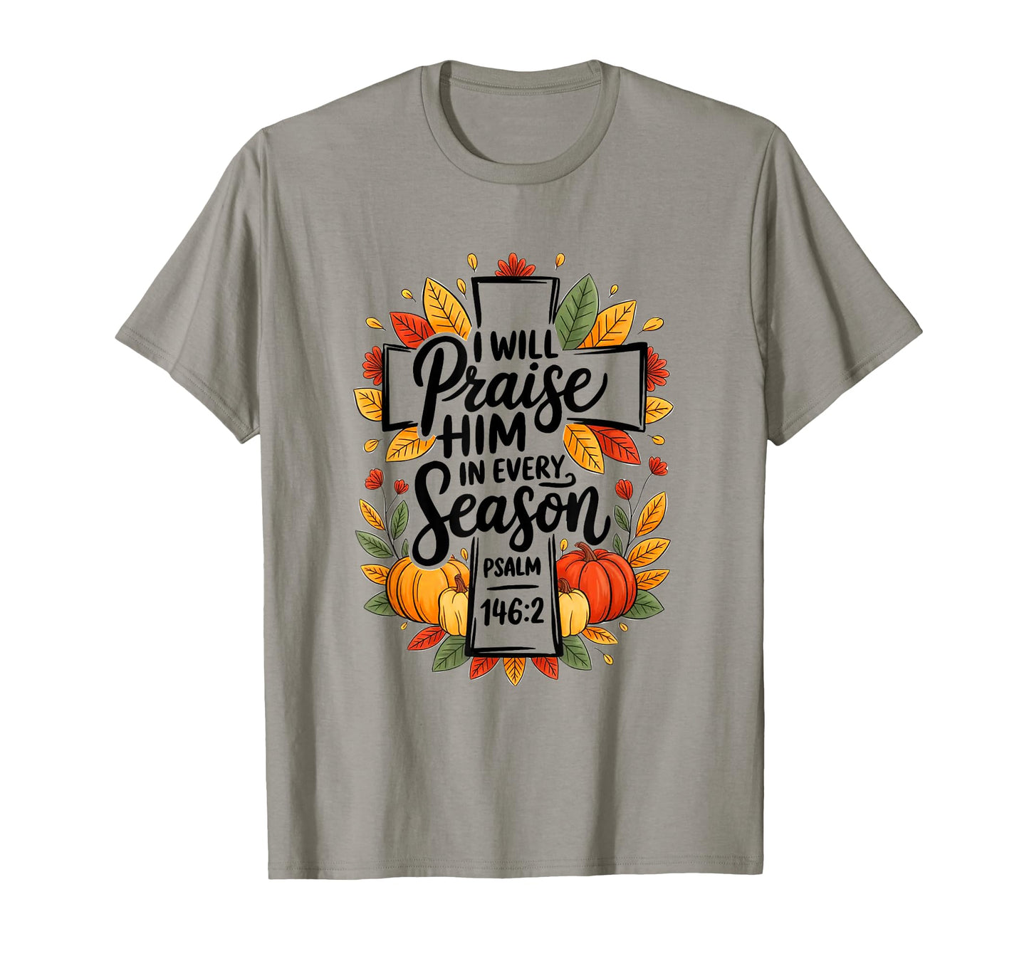 Fall Christian Cross Floral Autumn Pumpkin Bible Verse Faith T-Shirt