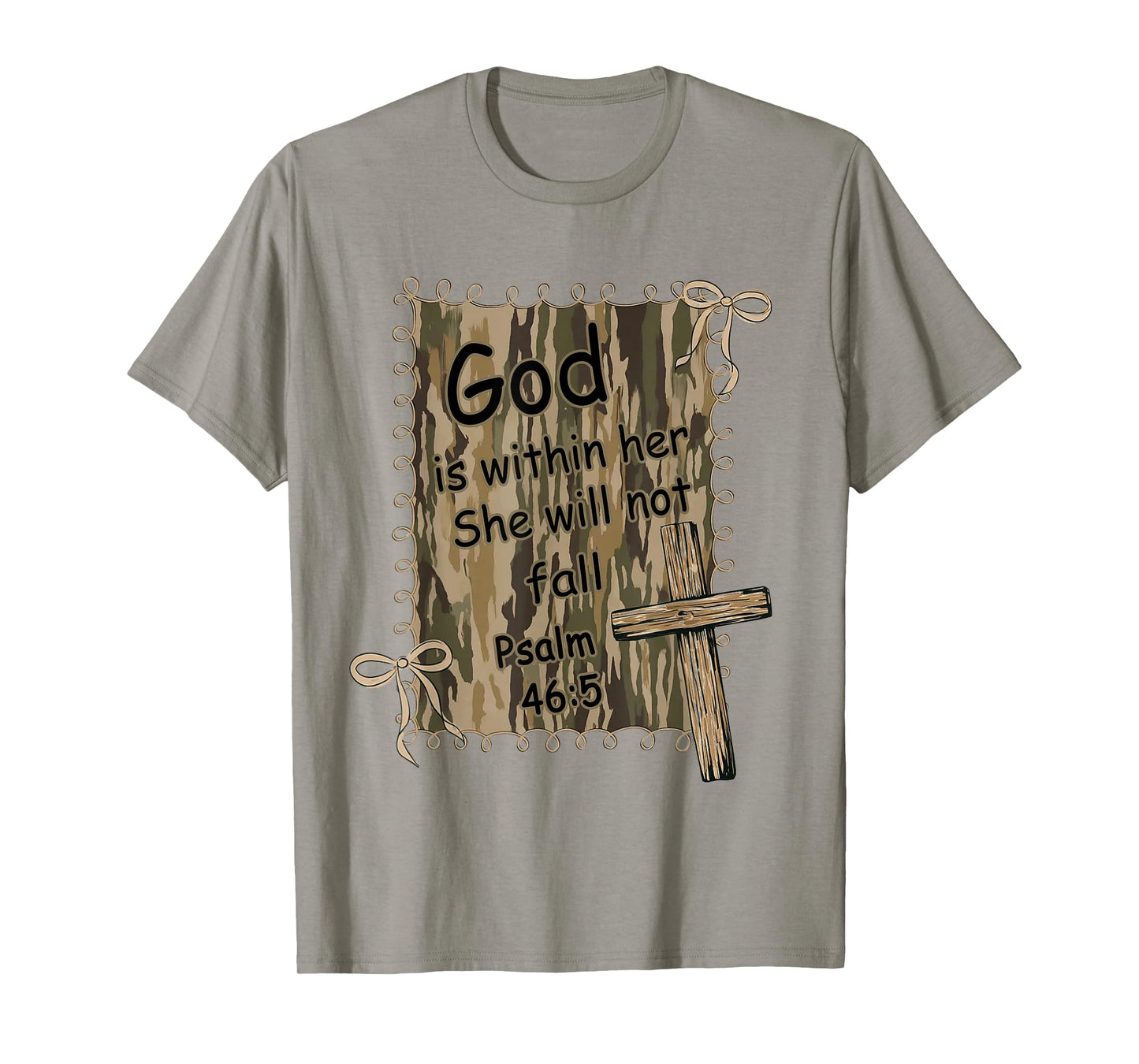 God is Within Her Bible Verse Christian Camo Coquette Bow T-Shirt