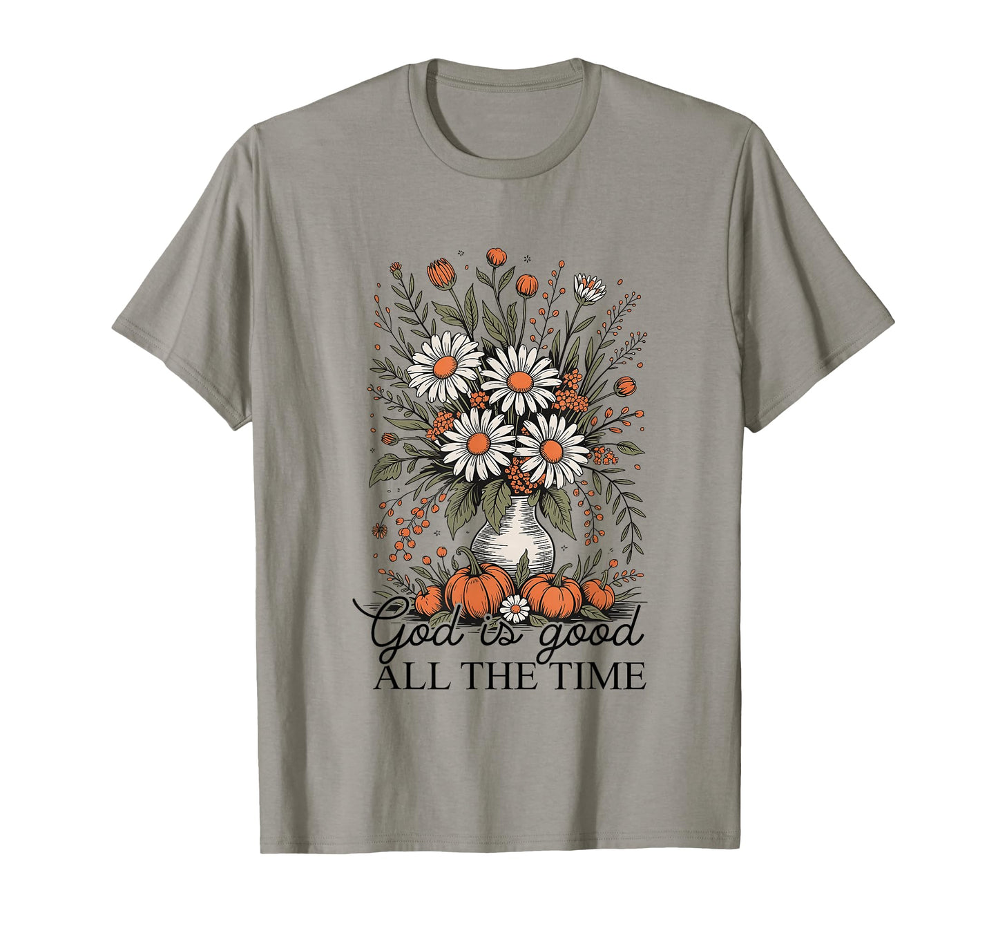 Fall Autumn Pumpkin God is Good All The Time Boho Christian T-Shirt