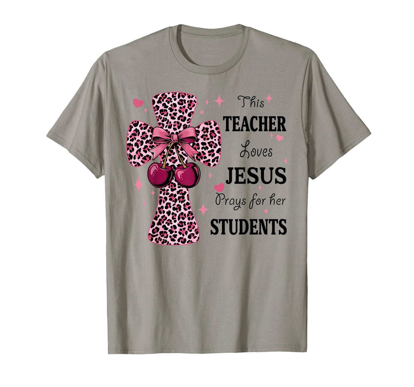Leopard Cross and Cherry Design for Christian Teachers T-Shirt