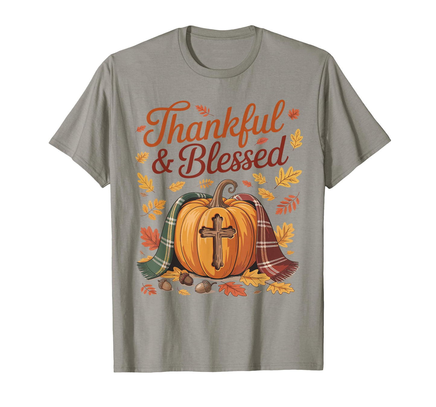 Thankful Blessed Pumpkin Cross Thanksgiving Fall T-Shirt