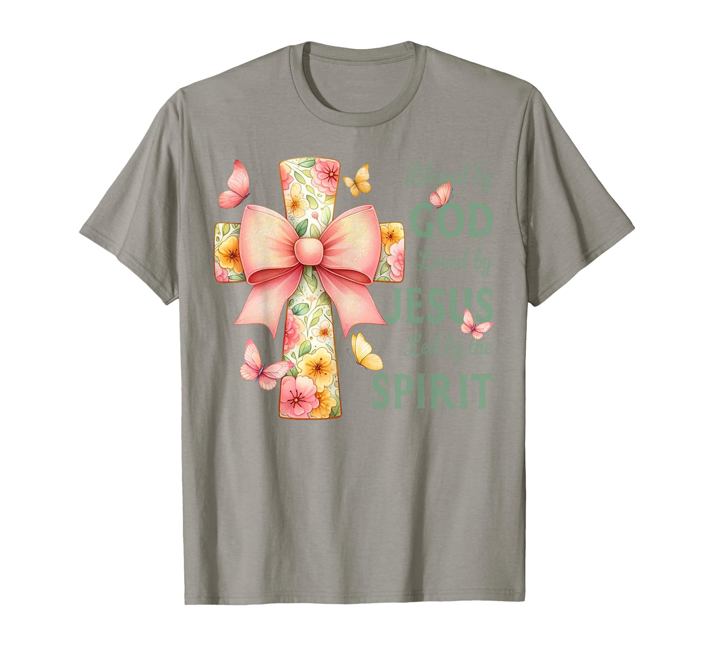 Blessed by God Loved by Jesus Pastel Floral Coquette Cross T-Shirt