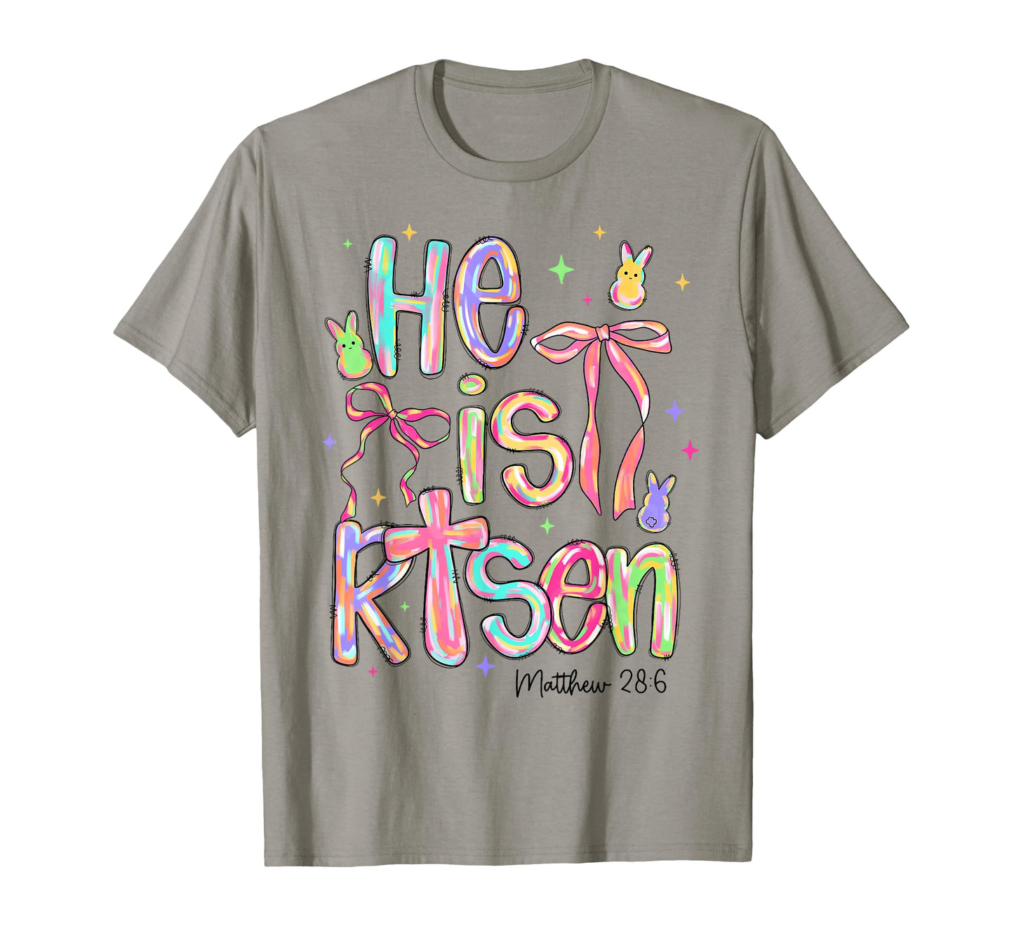 Happy Easter He Is Risen Bunny Jesus Christian Coquette Bow T-Shirt