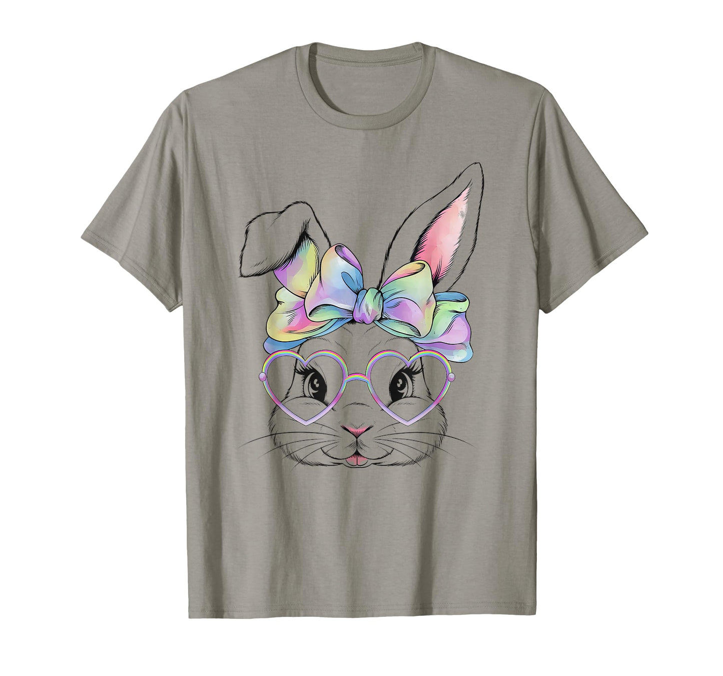 Cute Bunny Rabbit Face Tie Dye Glasses Girl Happy Easter Day T-Shirt