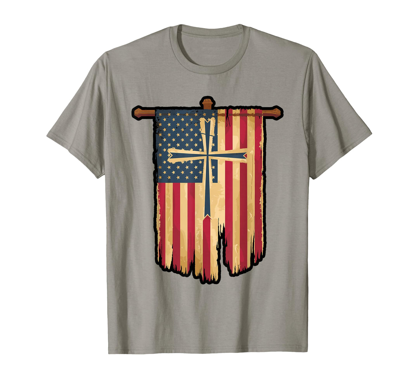 Distressed American Flag Cross Faith Design T-Shirt