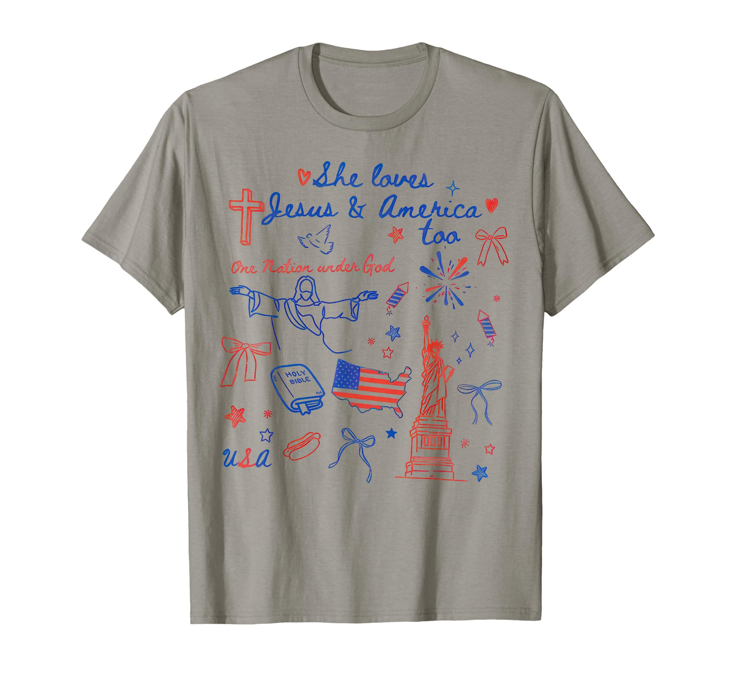 She Loves Jesus And America Too Christian Retro 4th of July T-Shirt