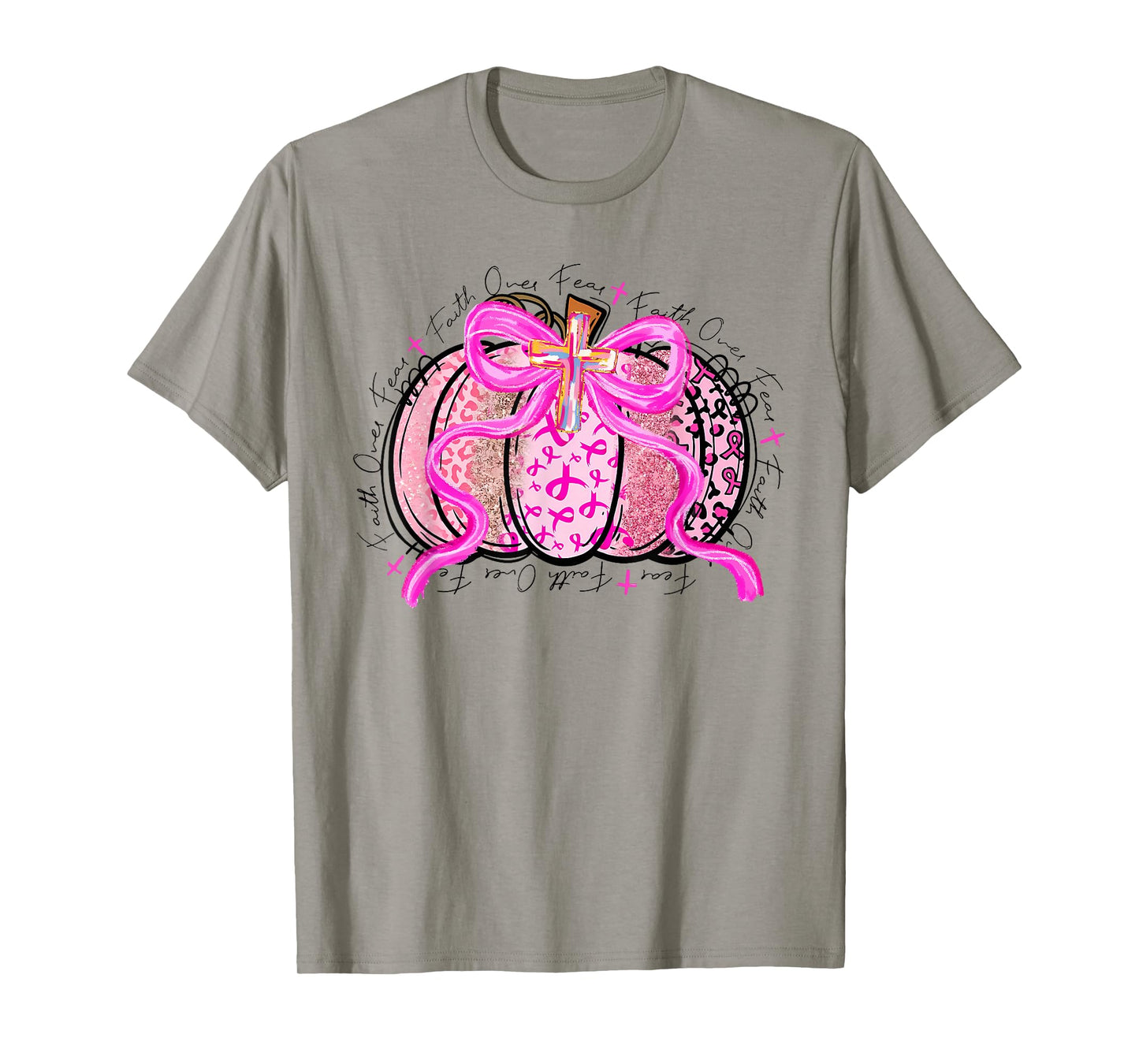 Faith Over Fear Preppy Pumpkin Christian Breast Cancer Fall T-Shirt