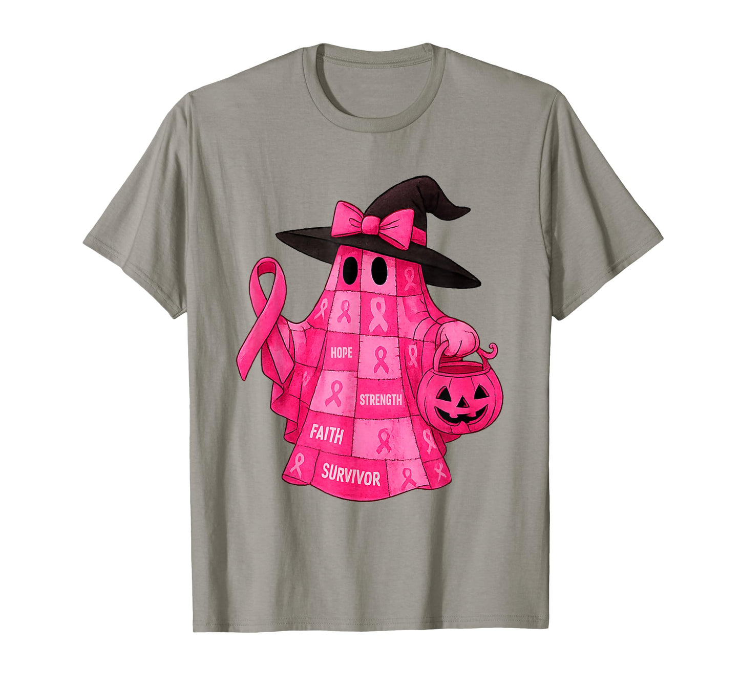 Breast Cancer Awareness Ghost Pink Ribbon Patchwork Ghost T-Shirt