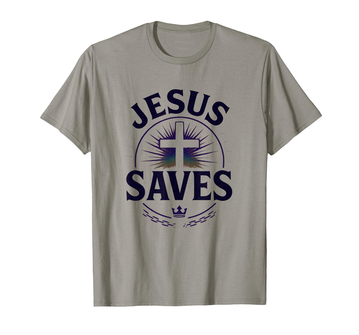 Jesus Saves Cross Chain Broken Crown Distressed Look T-Shirt