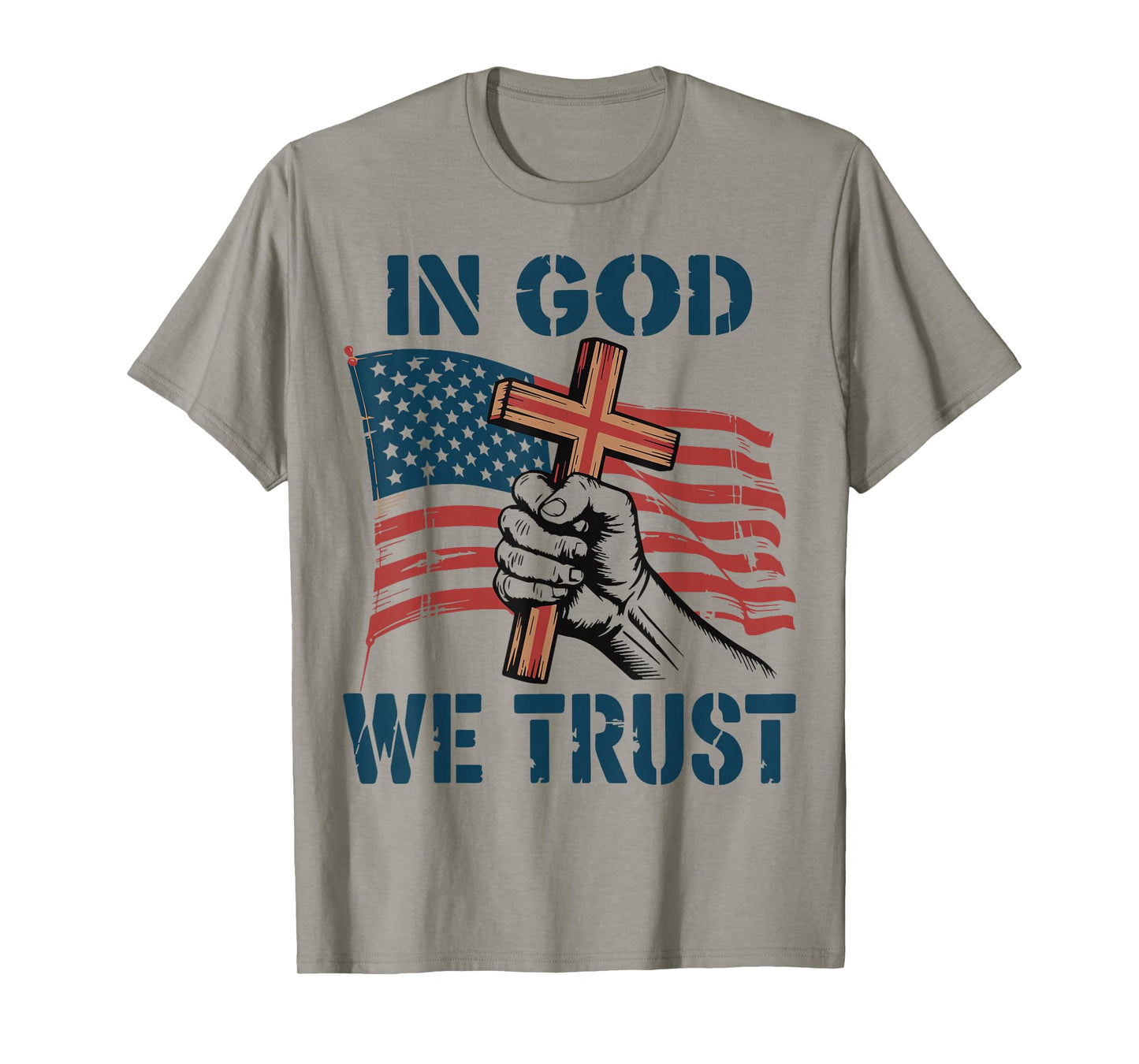 Mens in God We Trust American Flag Christian Patriotic Cross T-Shirt