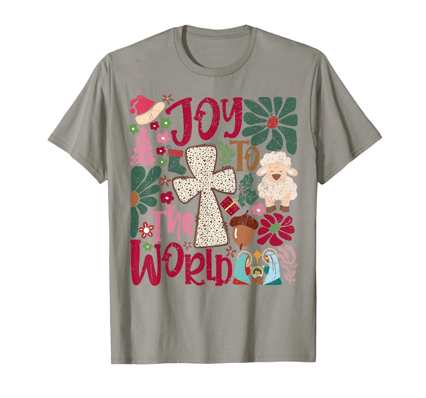 Joy to the World Christmas Nativity Scene Boho Flower T-Shirt