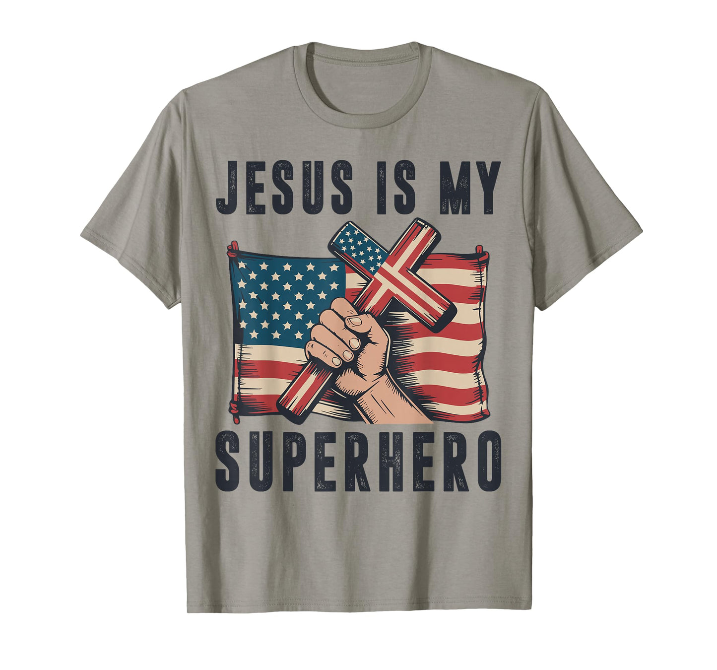 Jesus My Superhero Christian Patriotic Cross American Flag T-Shirt