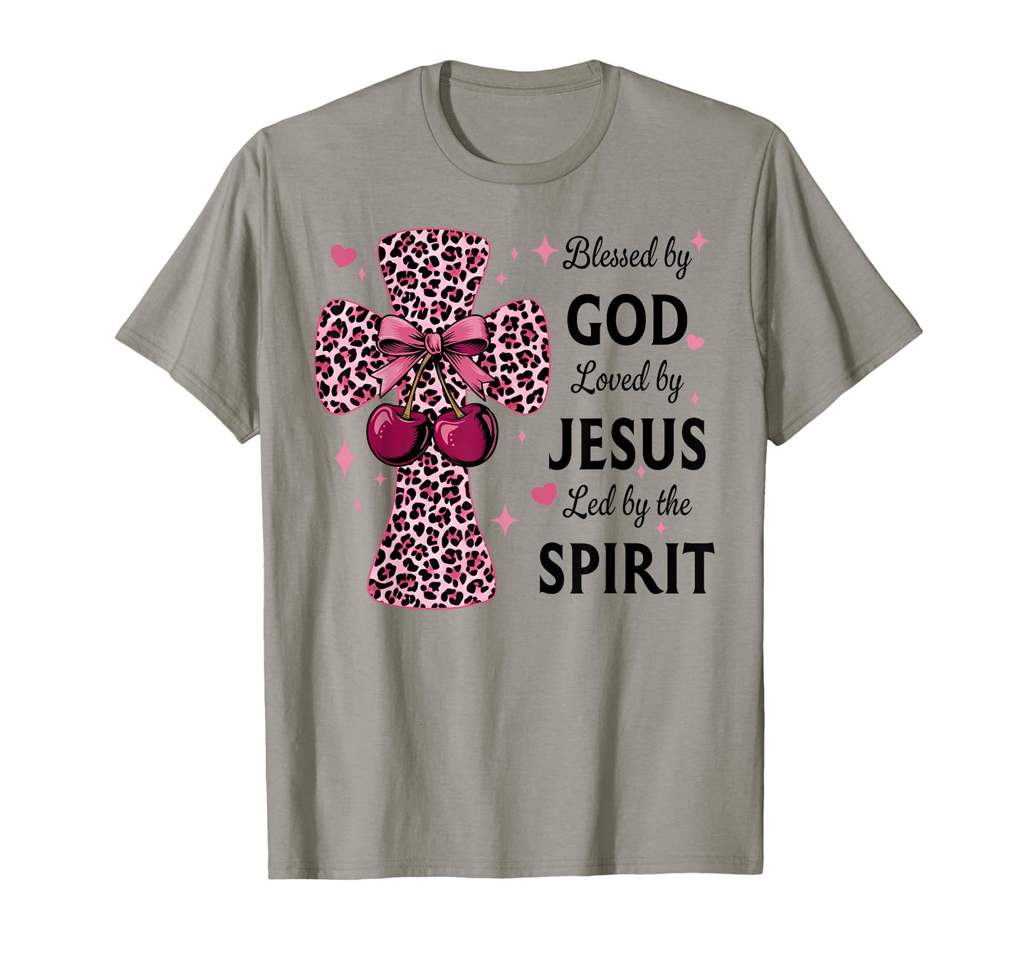 Blessed by God Loved by Jesus Coquette Leopard Cross T-Shirt