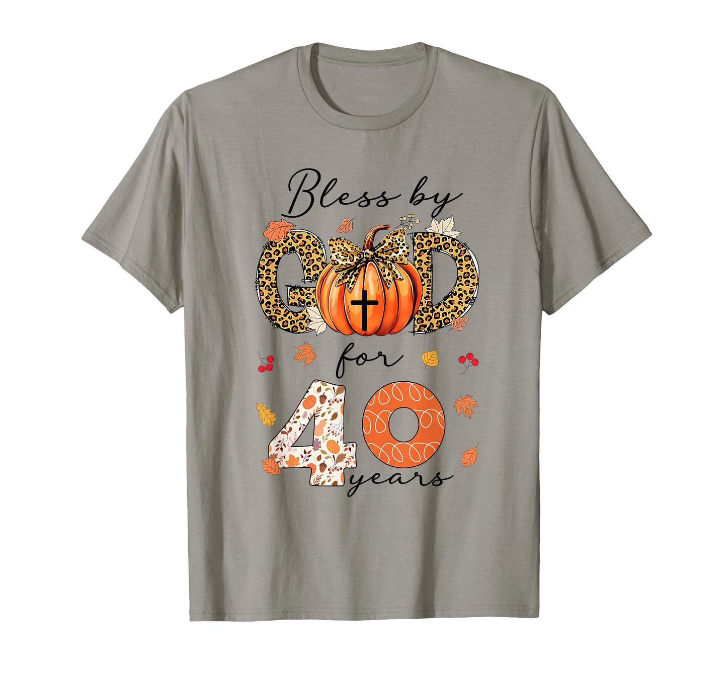 Blessed By God For 40 Years Old Woman Leopard Bow Pumpkin T-Shirt