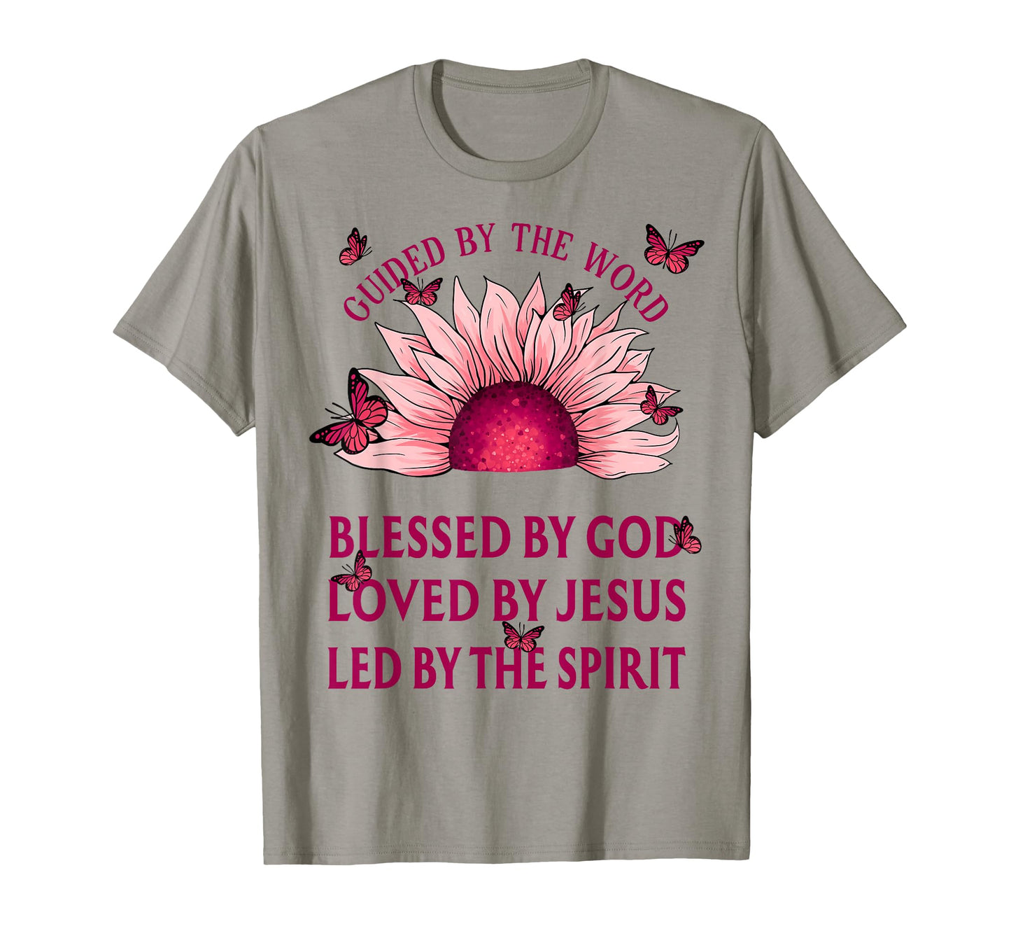 Guided By The Bible Blessed By God Pink Sunflower T-Shirt