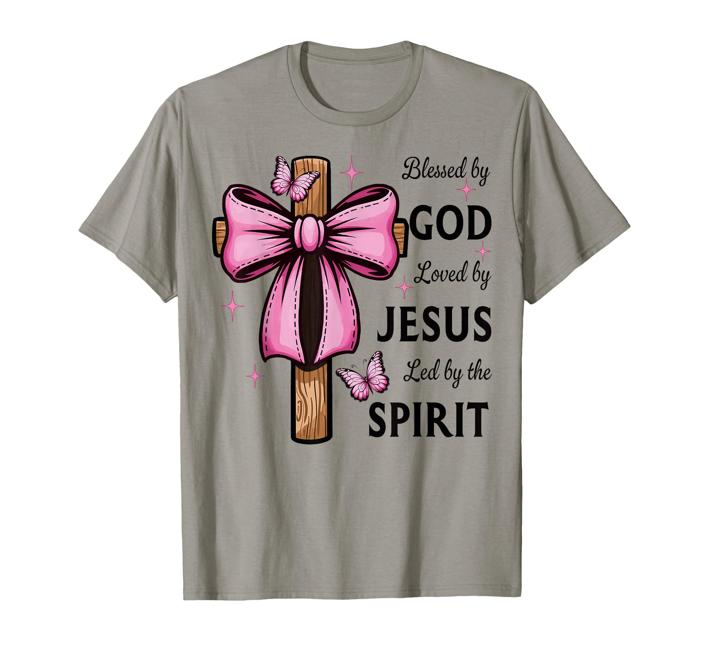 Blessed by God Loved by Jesus Pink Coquette Bow And Cross T-Shirt