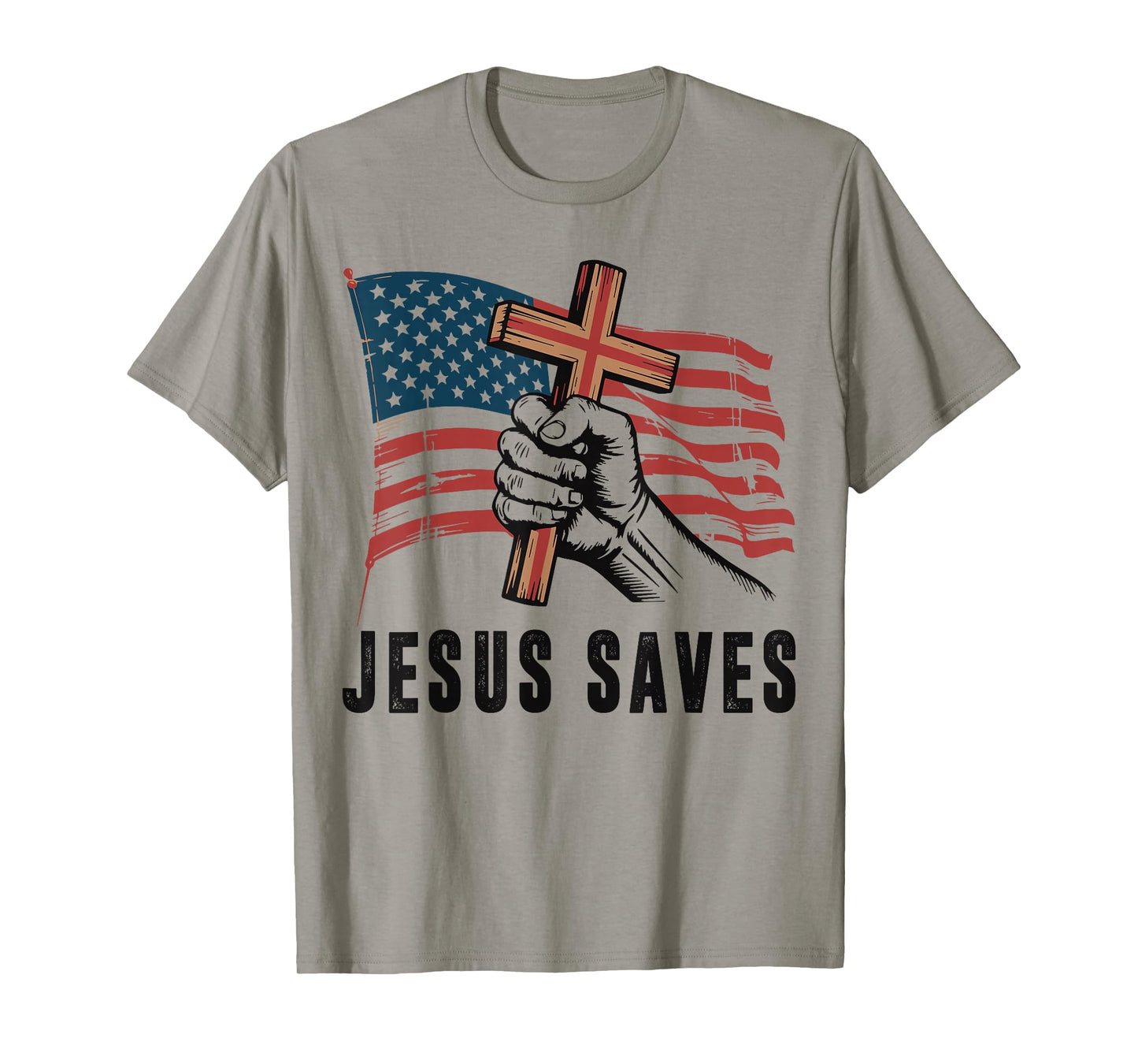 White Jesus Saves Christian Patriotic Cross American Flag T-Shirt