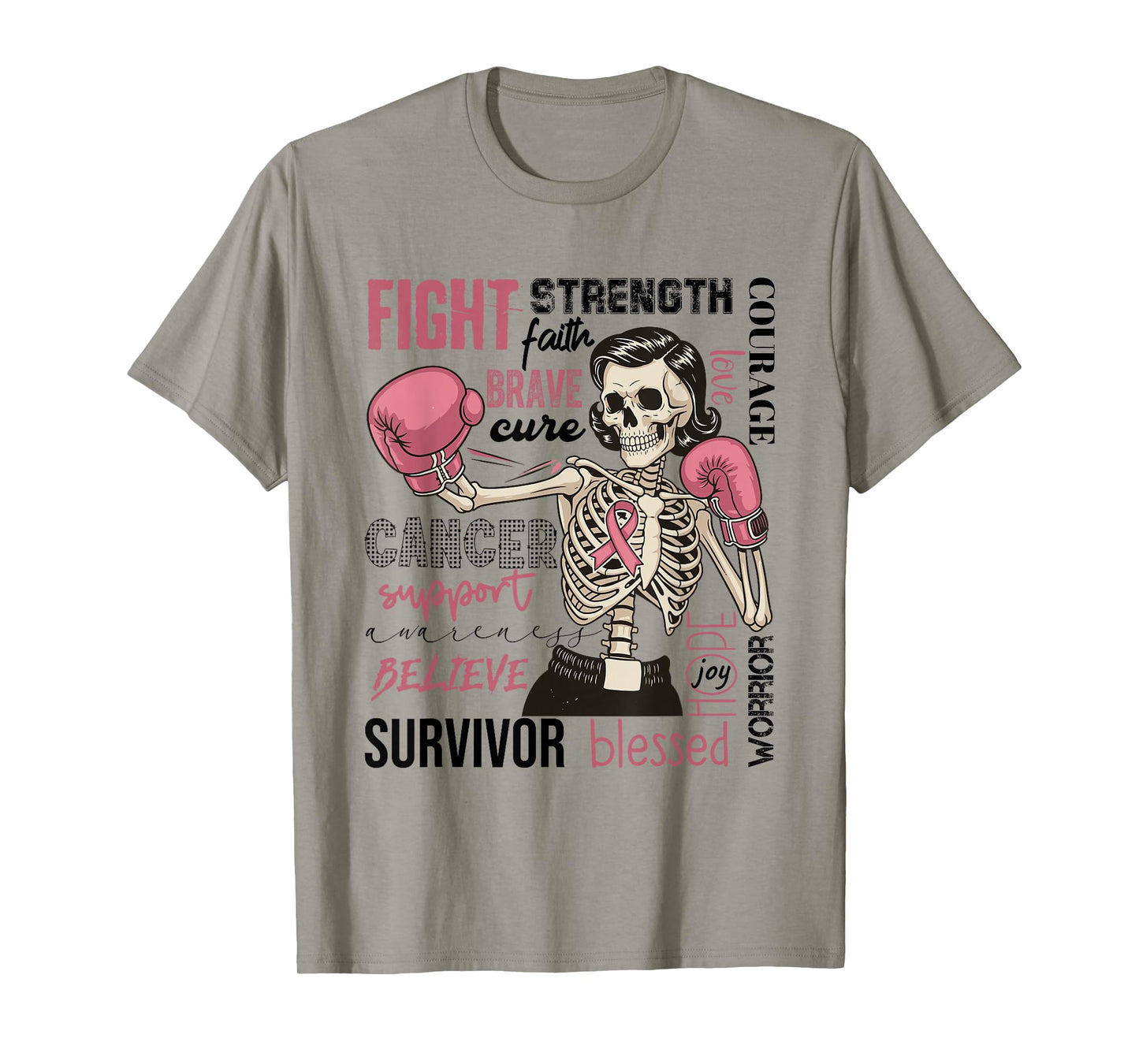 Breast Cancer Awareness Skeleton Fighter Boxing Support Girl T-Shirt