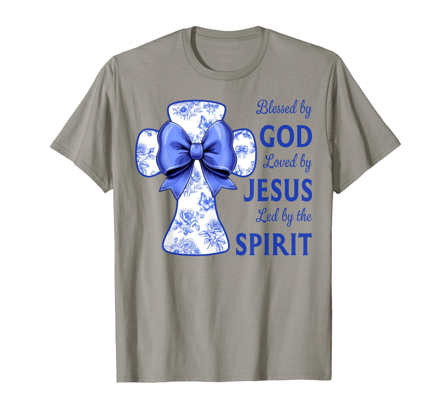 Blessed by God Loved by Jesus Blue Toile Cross Christian T-Shirt
