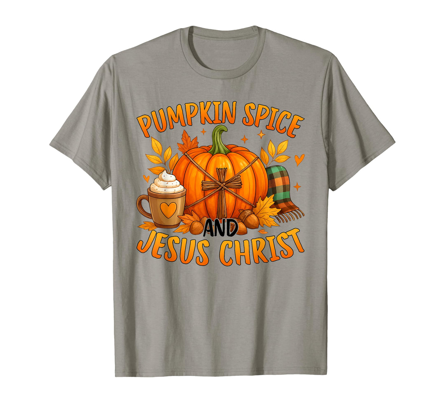 Cute Pumpkin Spice and Jesus Christ Cozy Fall Christian T-Shirt