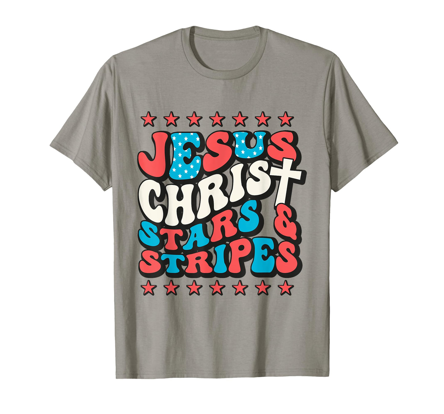 Jesus Christ Stars & Stripes Retro 4th of July Christian USA T-Shirt for Women Kids Men