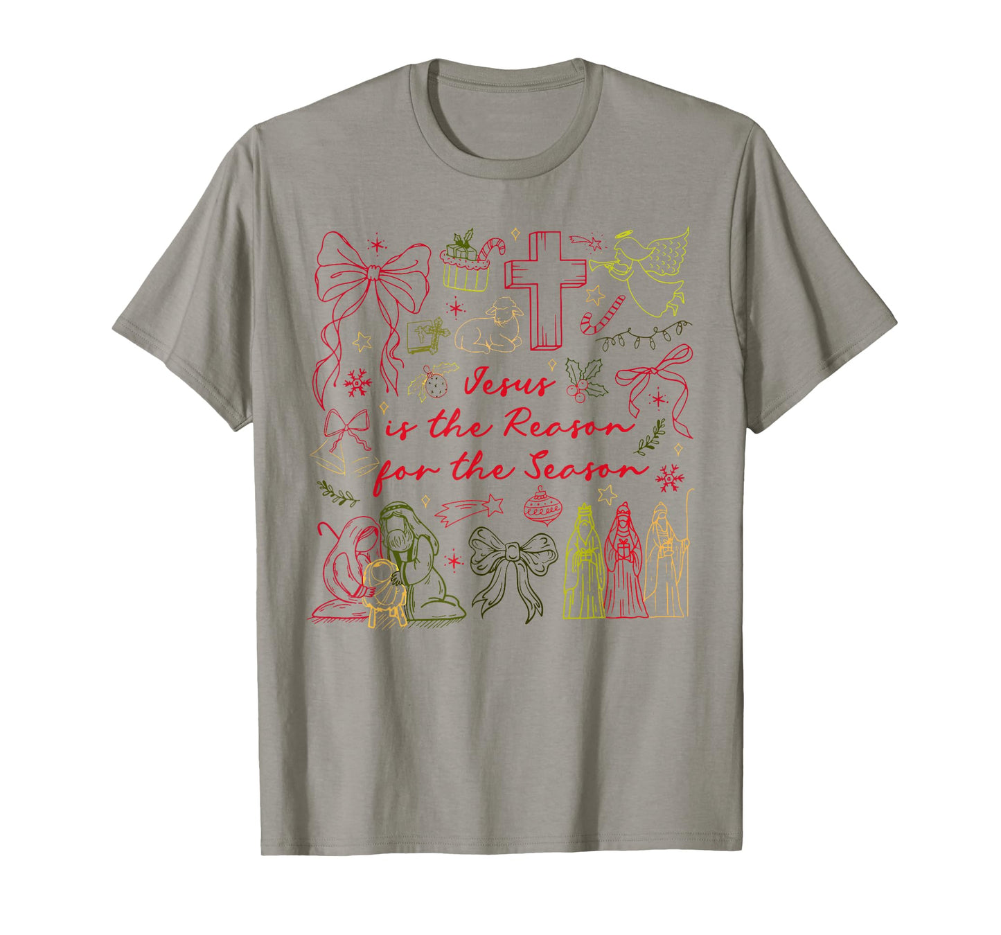 Jesus is The Reason Christian Cross Coquette Bow Christmas T-Shirt