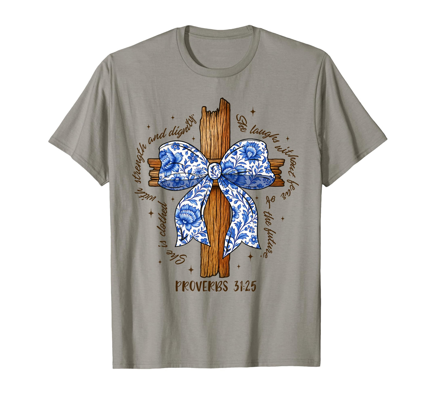 Christian Bible Blue Toile She Is Clothed With Strength T-Shirt