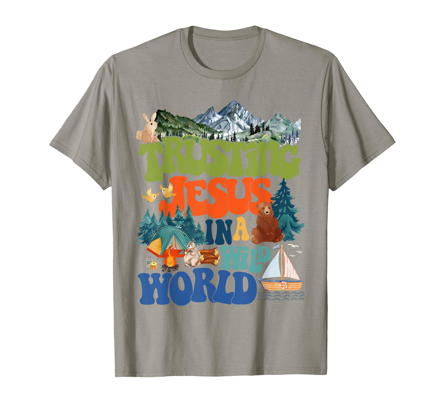 Retro Trusting Jesus In A Wild World VBS 2025 Summer Camping T-Shirt