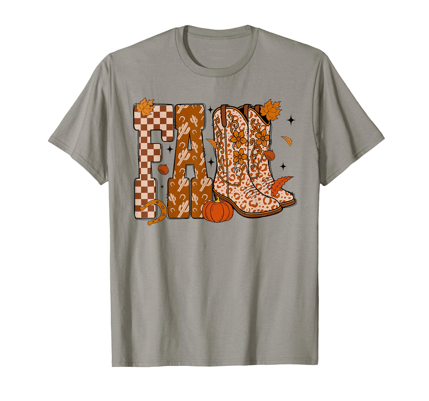 Howdy Western Boots Cowgirl Cowboy Checkered Fall Pumpkin T-Shirt