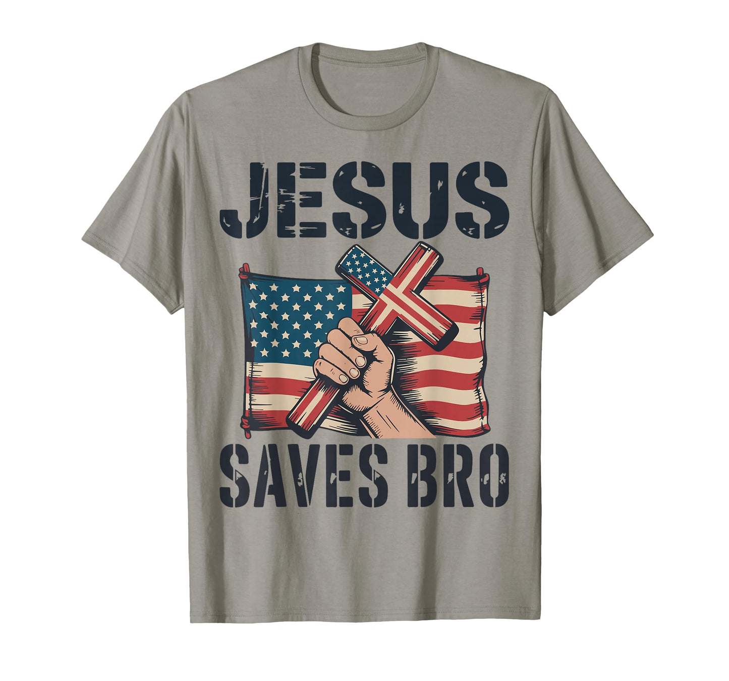 Jesus Save Bro American Flag Christian Patriotic Cross Faith T-Shirt