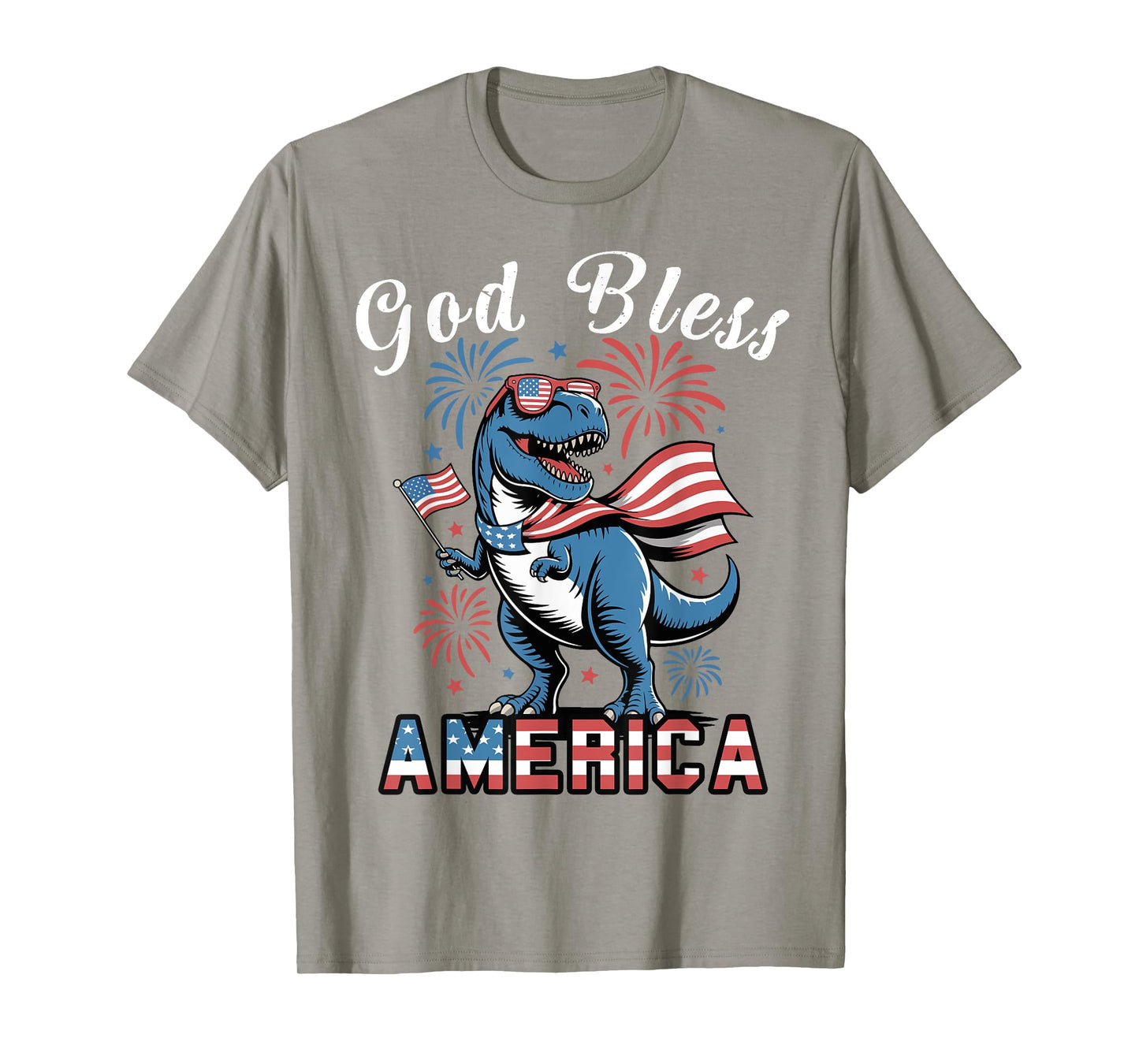 Toddler Boy God Bless America 4th July Dinosaur Patriotic T-Shirt