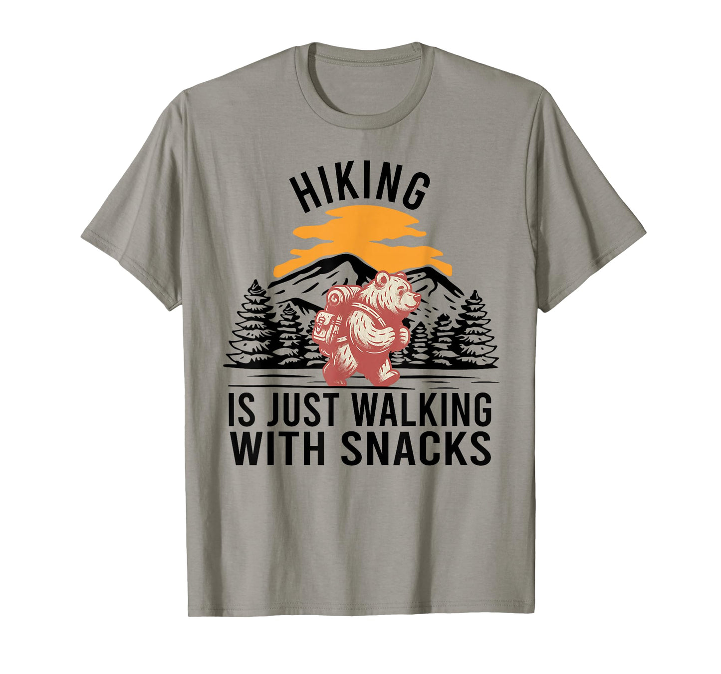 Hiking is Just Walking With Snacks Funny Bear Hiking Retro T-Shirt