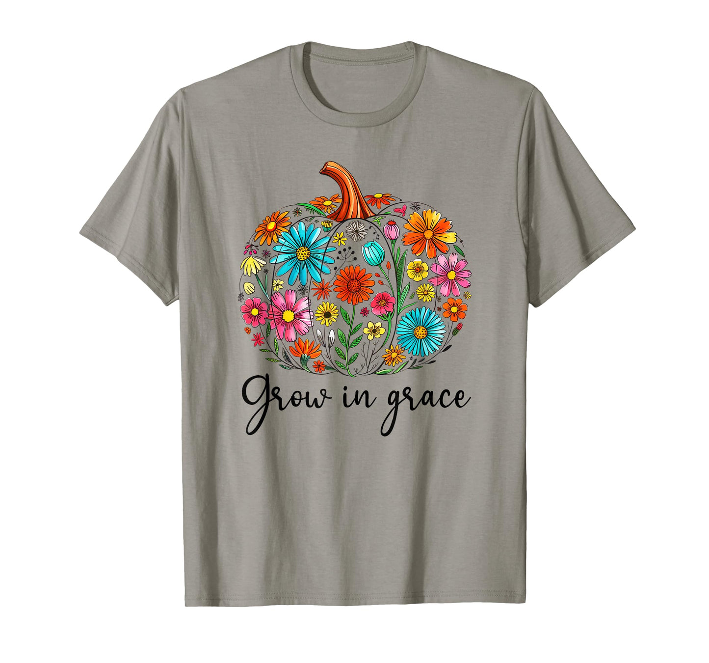 Grow in Grace Christian Pumpkin Floral Fall Bible Verse God T-Shirt