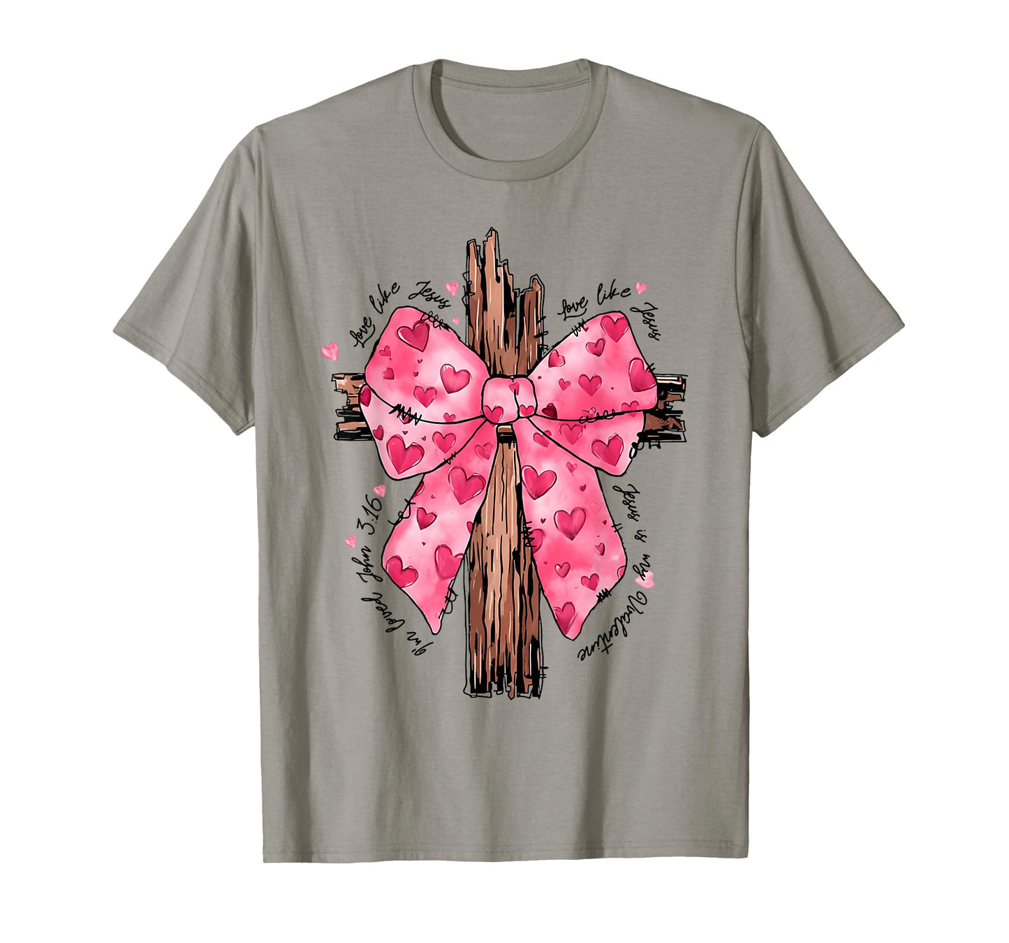 Love Like Jesus Religious God Christian Cross Coquette Bow T-Shirt