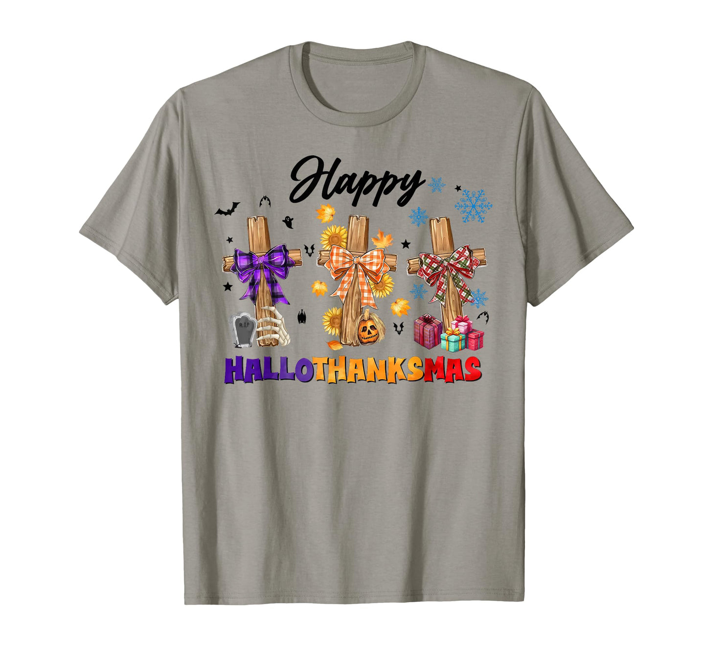 Happy Hallothanksmas Coquette Bow Cross Christian Jesus T-Shirt
