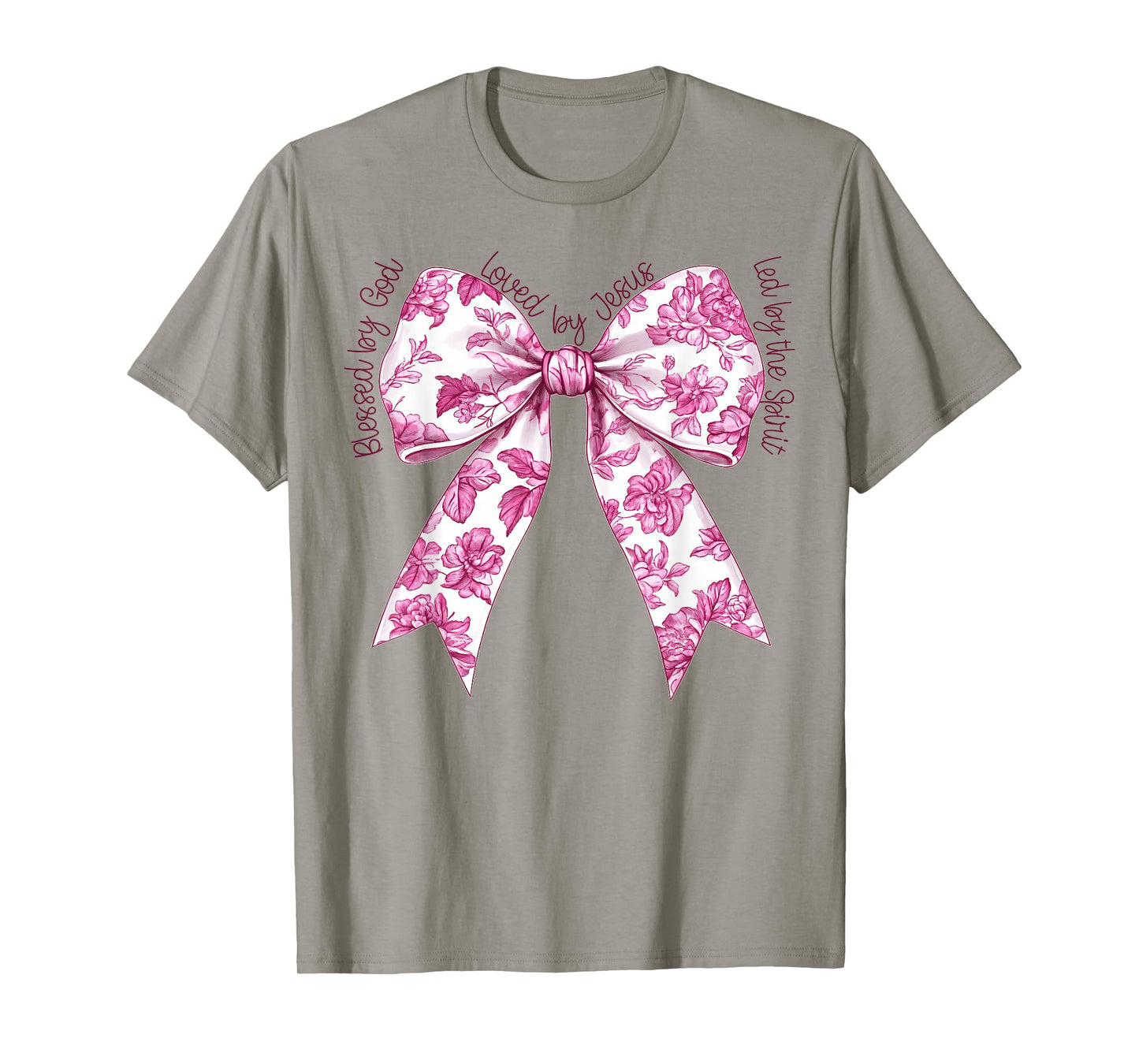 Blessed By God Loved By Jesus Pink Toile Coquette Bow T-Shirt