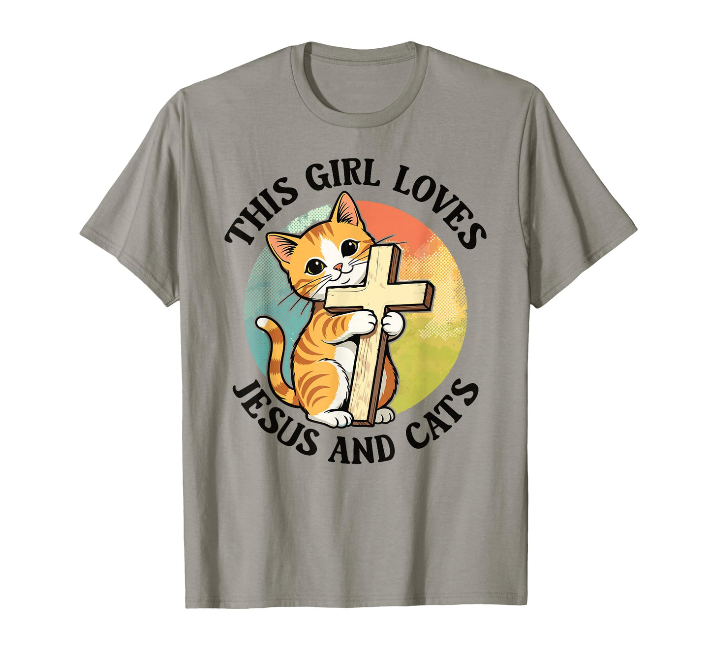 Christian This Girl Loves Jesus and Cats Cat Hugging Cross T-Shirt