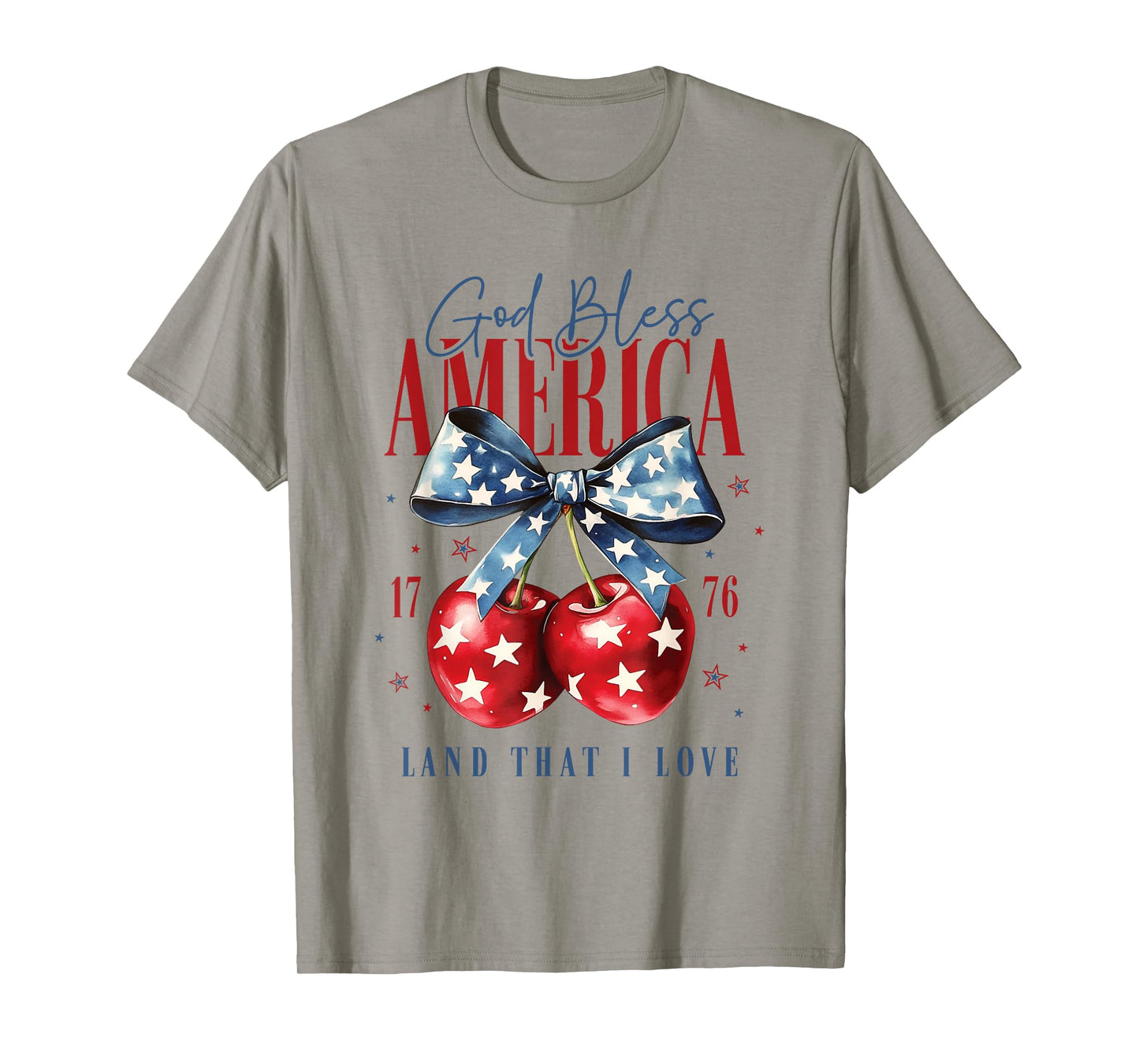 Patriotic Bow and Cherries God Bless America 1776 USA Cherry T-Shirt