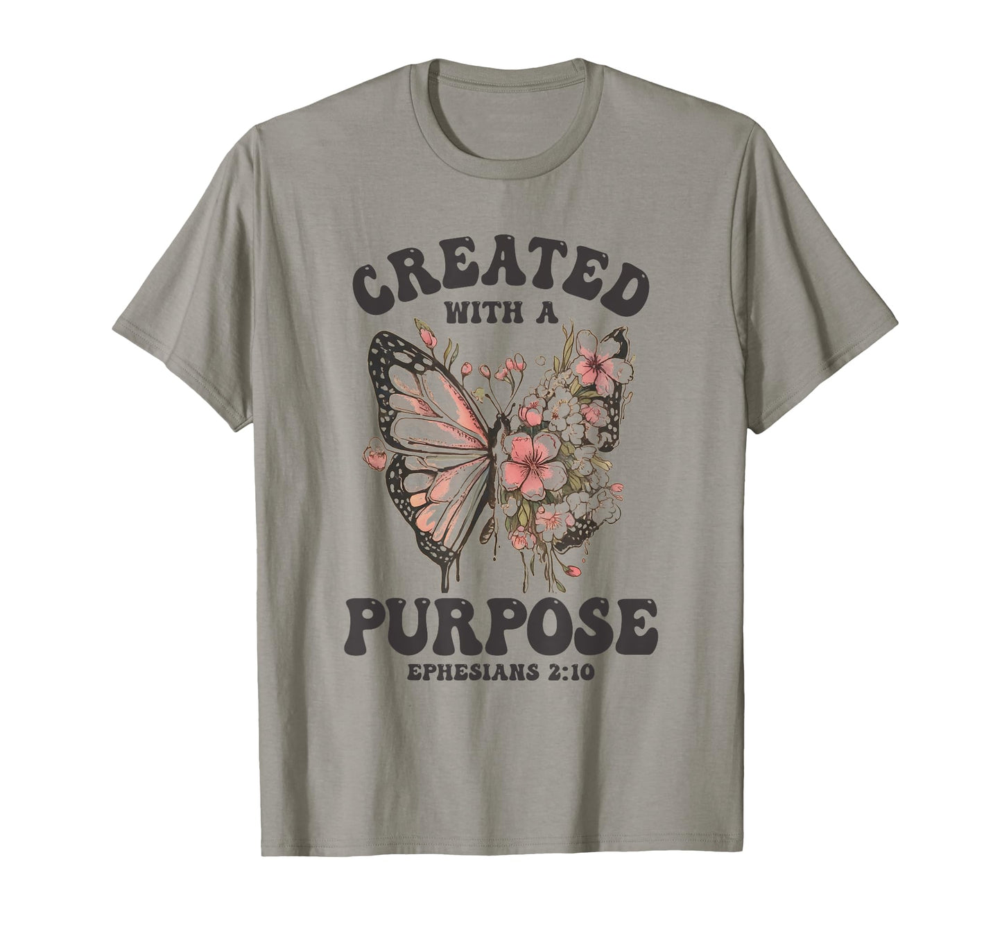 Created with A Purpose Boho Butterfly Christian Women Faith T-Shirt
