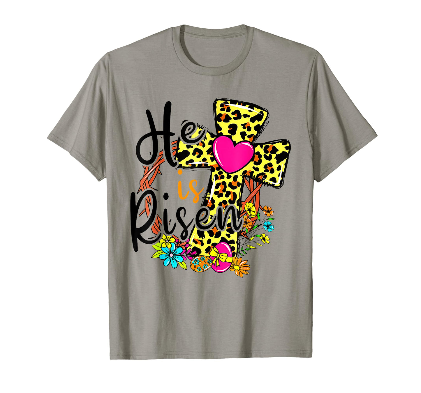He Is Risen Easter Day Jesus Floral Leopard Teen Girls Mom T-Shirt